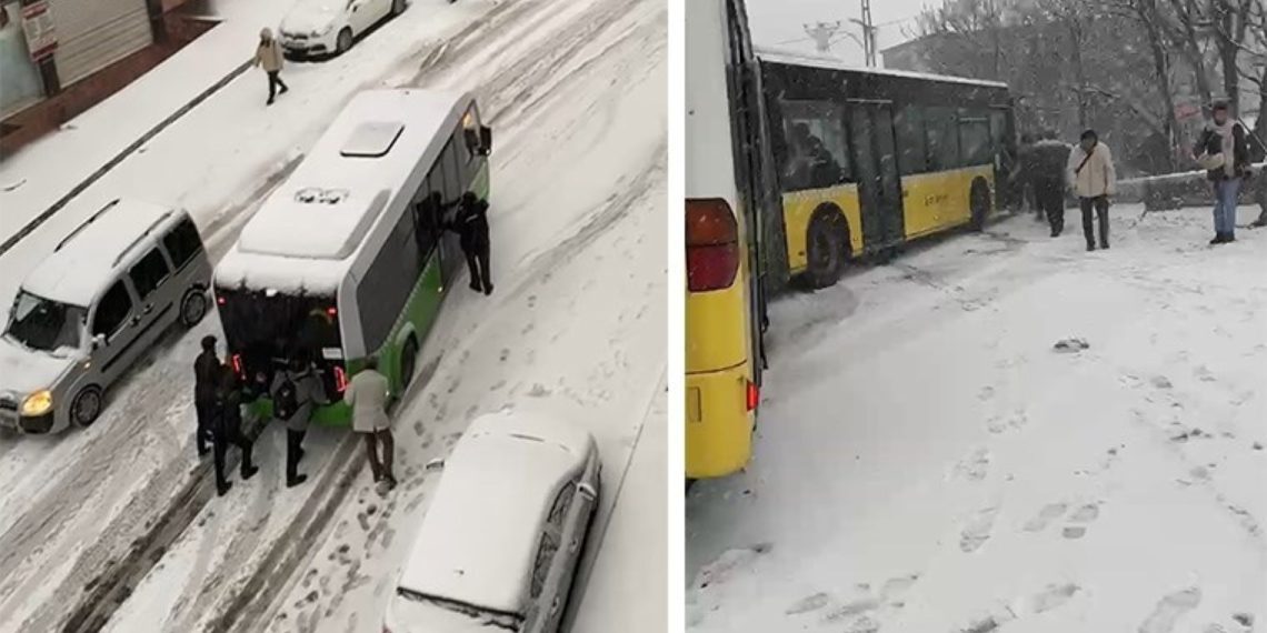 Kar Yağhi İstanbul’u Vurdu! Dalkahir’de Yolda Kayan Ikett Otobuk Kaza Yapti