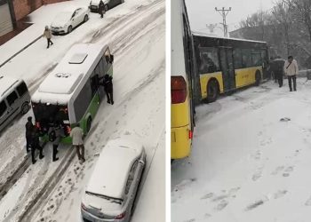 Kar Yağhi İstanbul’u Vurdu! Dalkahir’de Yolda Kayan Ikett Otobuk Kaza Yapti